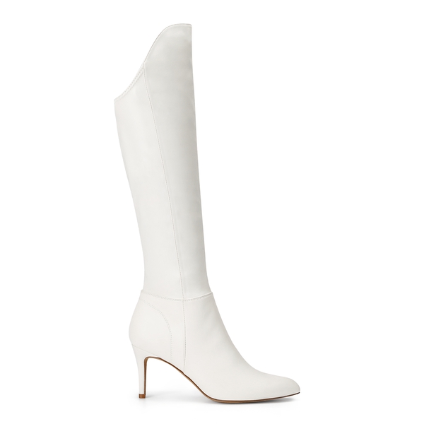 Side Zipper Stiletto Knee High Boots - WHITE-PU - 2